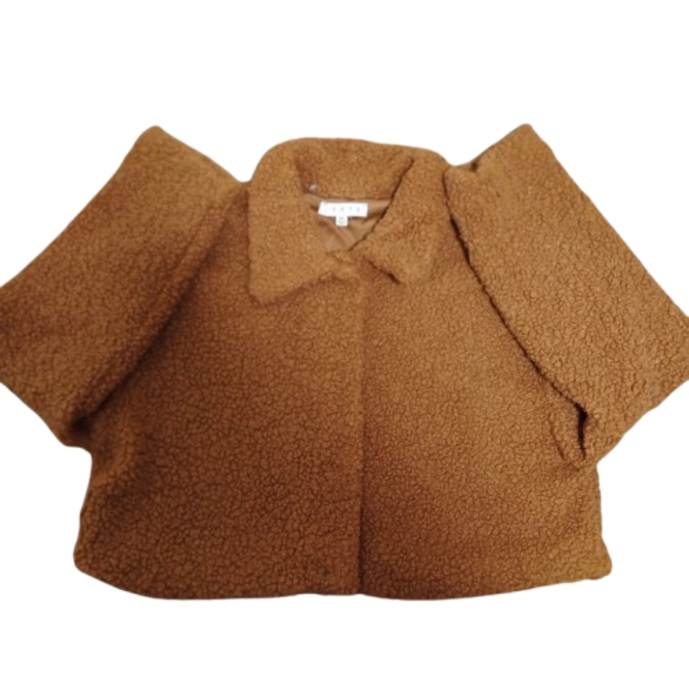 Fuzzy Faux Sherpa Snap Button Closure Fleece Cropped Jacket Med Teddy Jacket